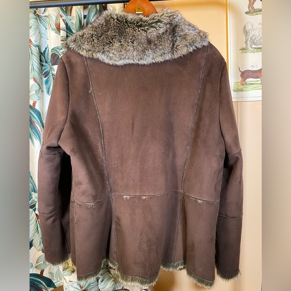 Vintage Apanage Faux Suede Fur Coat Jacket Leather Brown Shearling Sheepskin - Picture 5 of 16